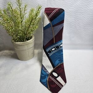 Ketch Mebs Tie Abstract Pattern Blue Black Crimson White